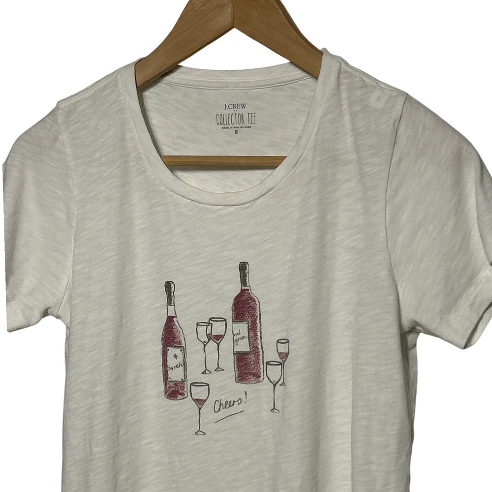 J.Crew Collector Tee Cheers! Wine Graphic‎ Slub Cotton T-Shirt White Size Small